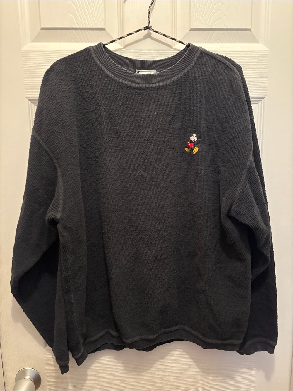 Vintage Unisex Dark Blue Crewneck Sweater with Embroidered Character
